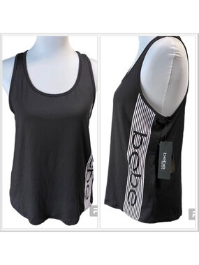 Bebe logo black white Racerback tank top NWT size small